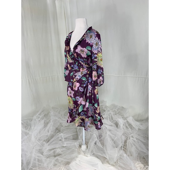 Anthro Ella Moon Dress FLORAL Ruffle Wrap Plum Derby Tea Party Church Modest - Picture 7 of 13